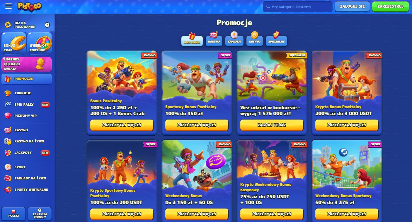 Pistolo Casino bonus powitalny 100% do 2250 zł i 200 FS